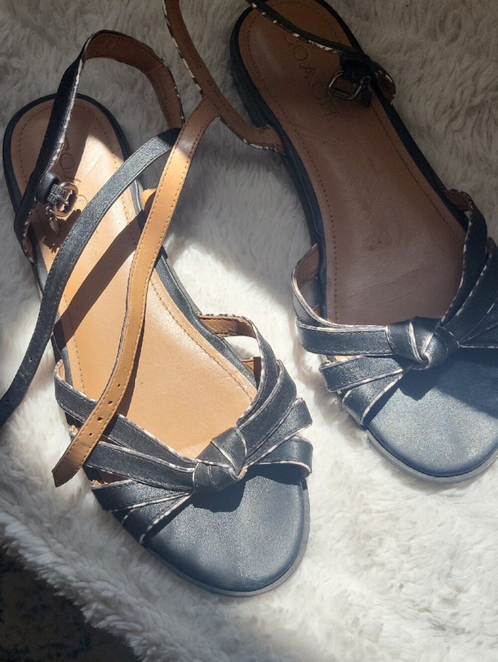 Coach Black Strappy Women's Sandals with Tan Footbed